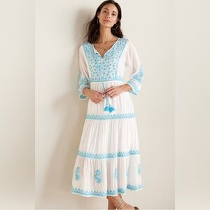 Soft Surroundings Juniper Embroidered Peasant Midi Dress Size Large Coastal. 4
